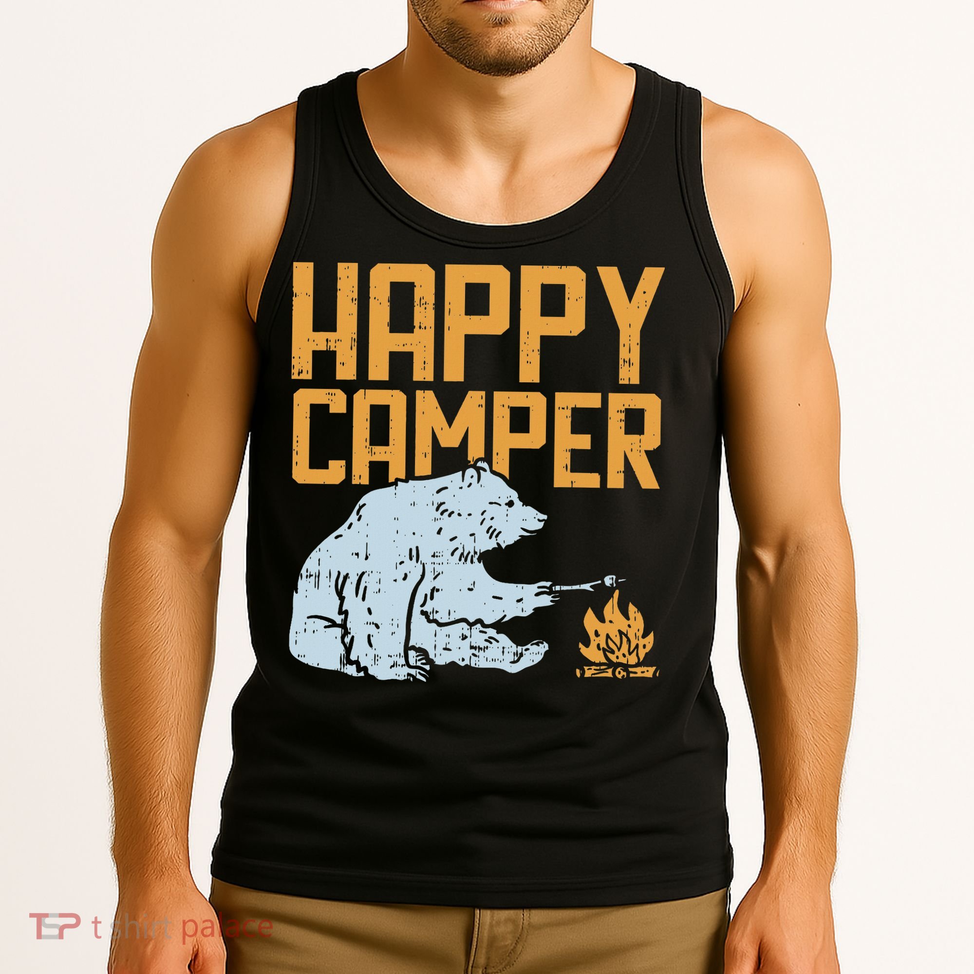 Happy Camper Bear Vacation Hiking Camp Campfire Camping Gift Tank Top