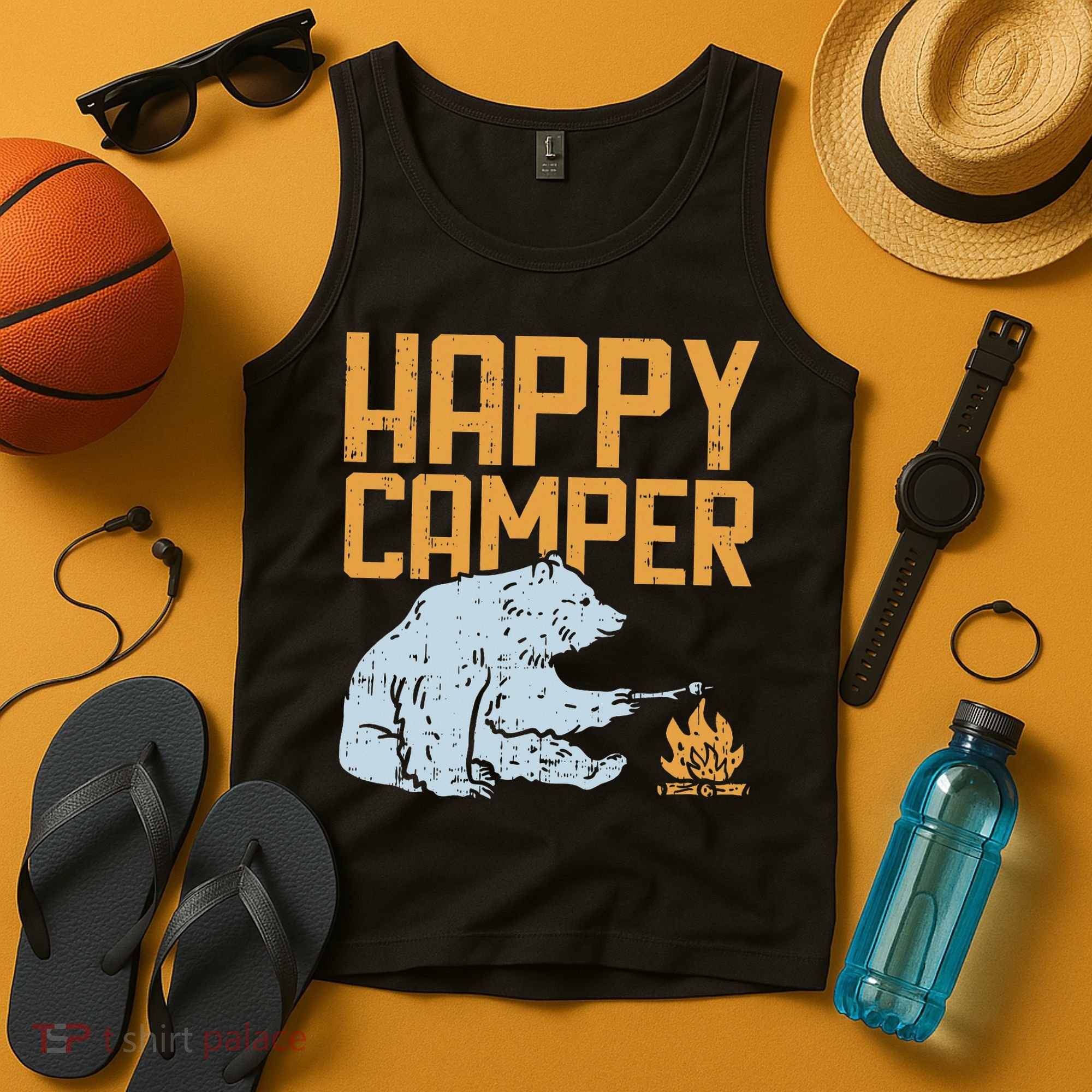 Happy Camper Bear Vacation Hiking Camp Campfire Camping Gift Tank Top