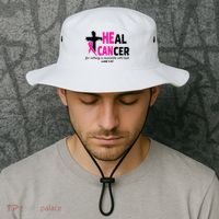 Heal Cancer Believe God Christian Breast Cancer Awareness Bucket Hat thumb 2