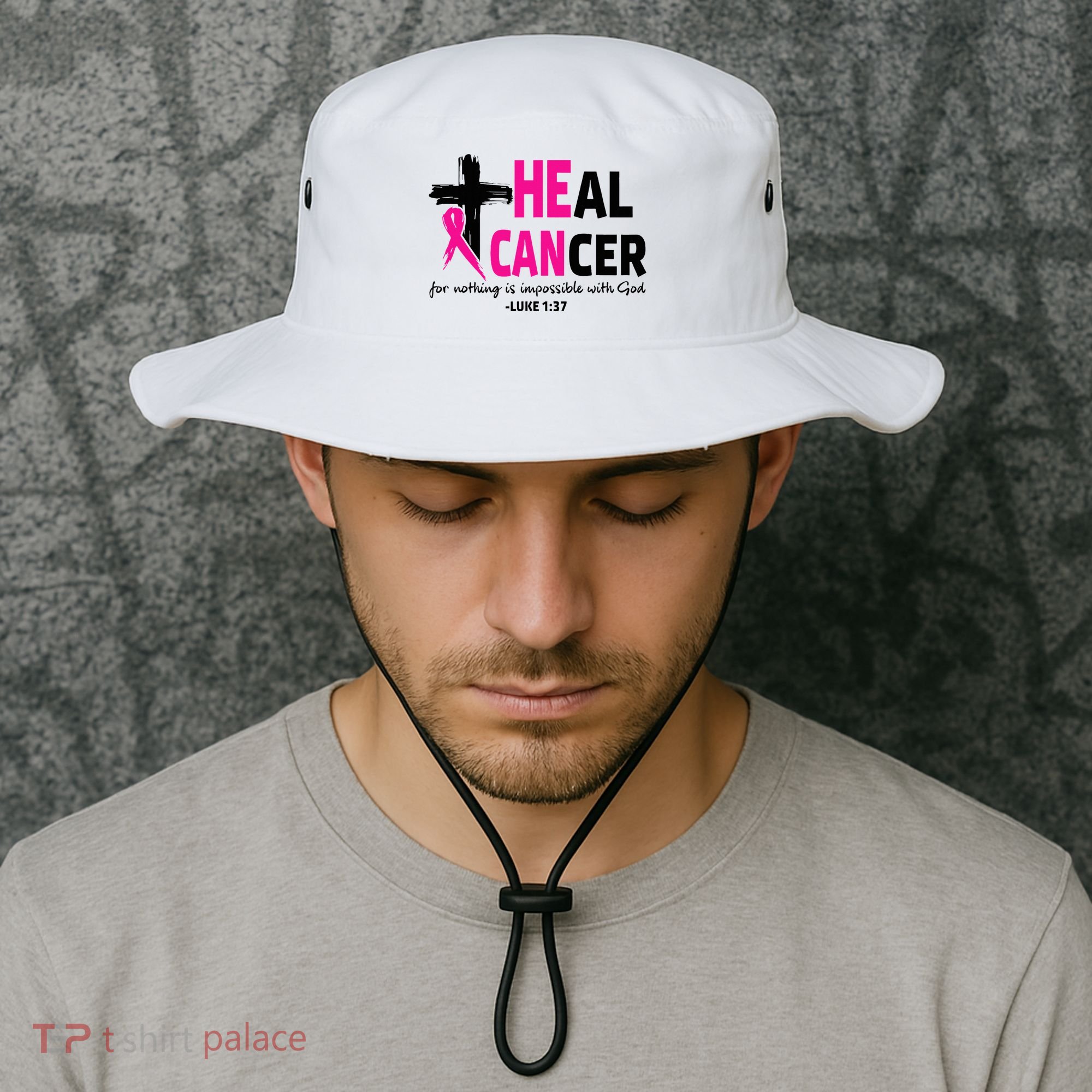 Heal Cancer Believe God Christian Breast Cancer Awareness Bucket Hat