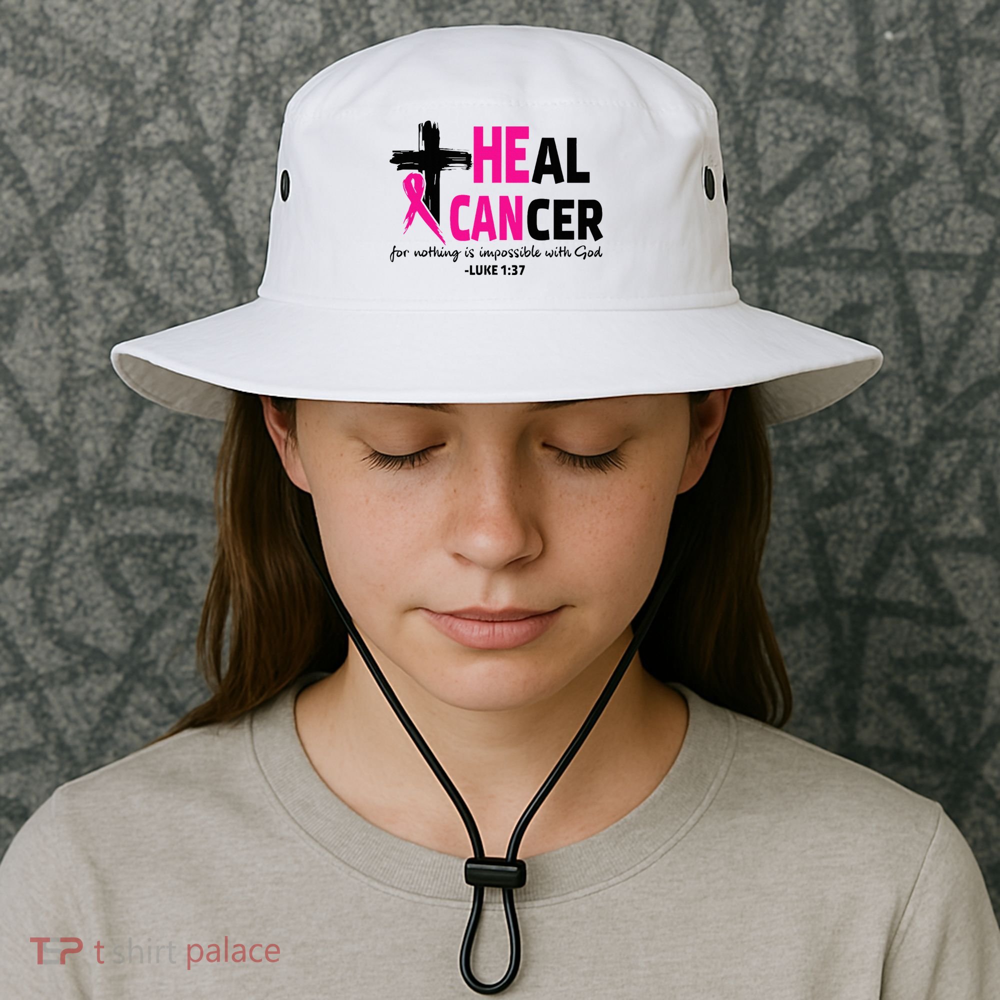 Heal Cancer Believe God Christian Breast Cancer Awareness Bucket Hat