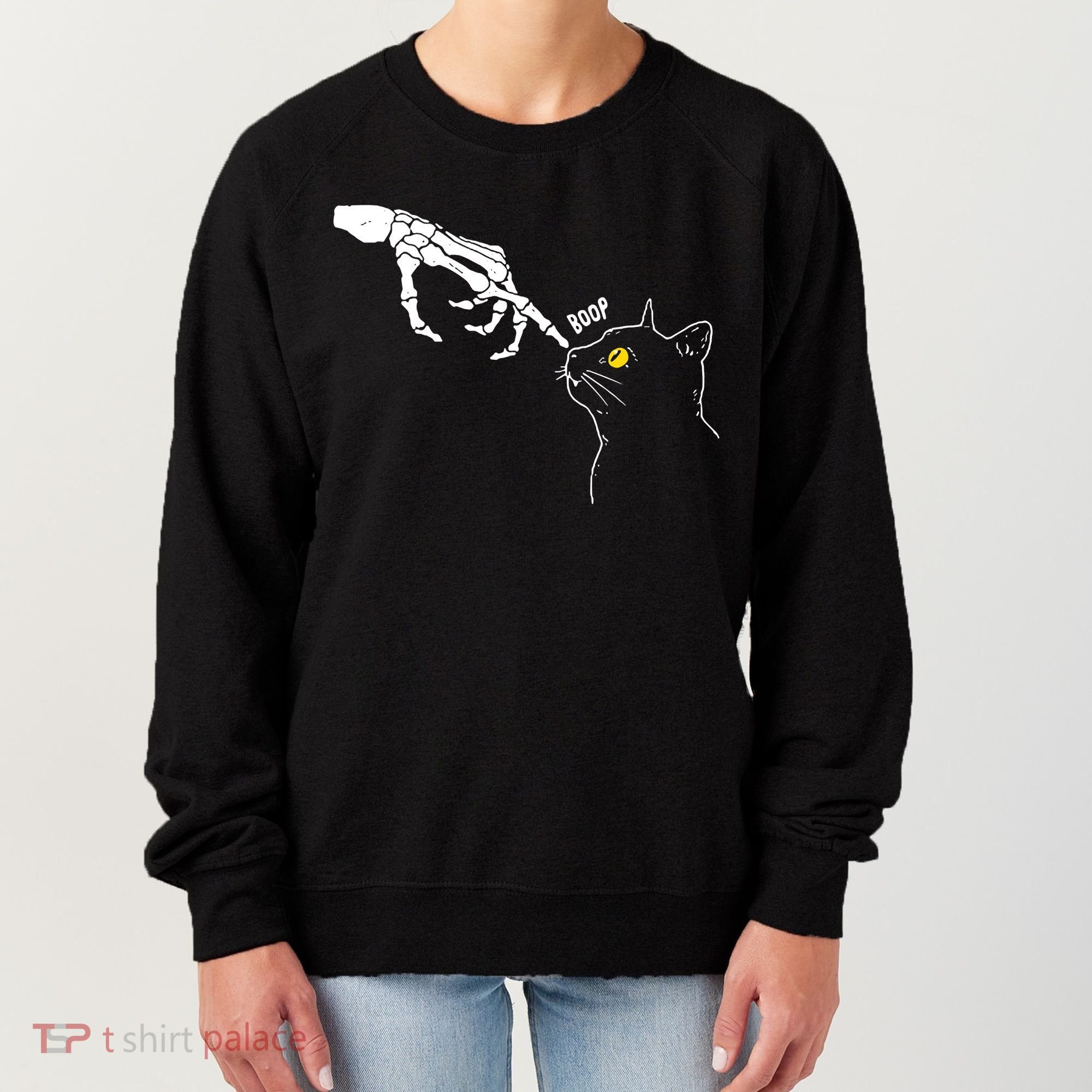 Halloween Cat Black Lover Skeleton Hand Boop Women's Sweatshirt