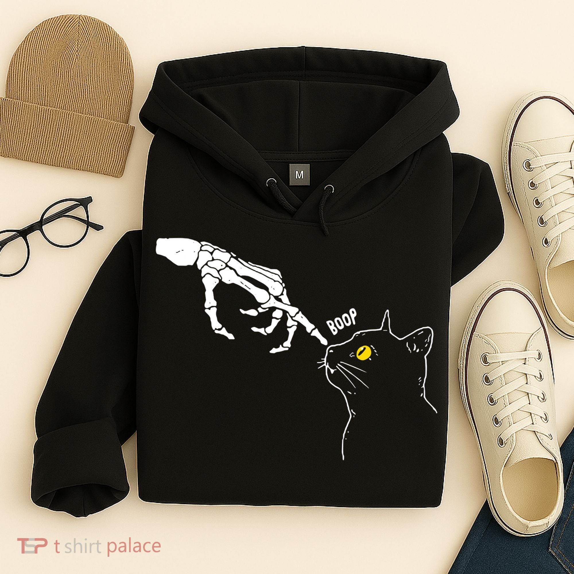 Halloween Cat Black Lover Skeleton Hand Boop Hoodie