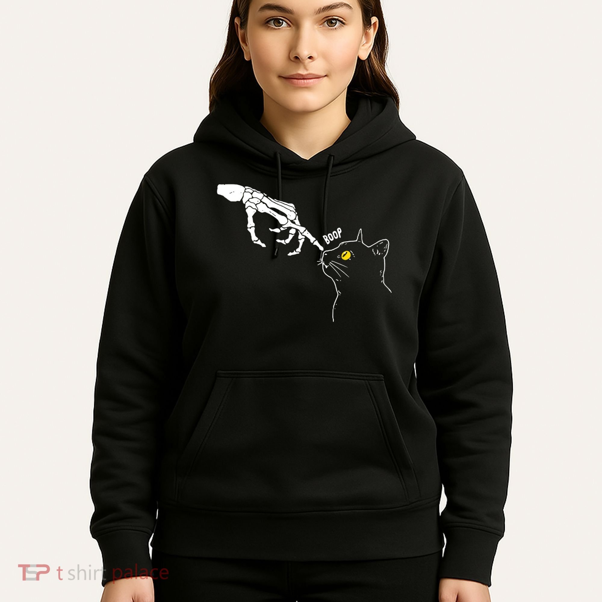 Halloween Cat Black Lover Skeleton Hand Boop Hoodie
