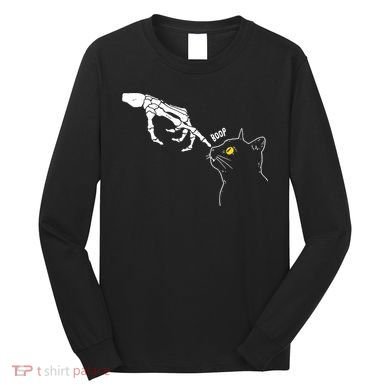 Halloween Cat Black Lover Skeleton Hand Boop Long Sleeve Shirt