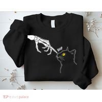 Halloween Cat Black Lover Skeleton Hand Boop Sweatshirt thumb 2