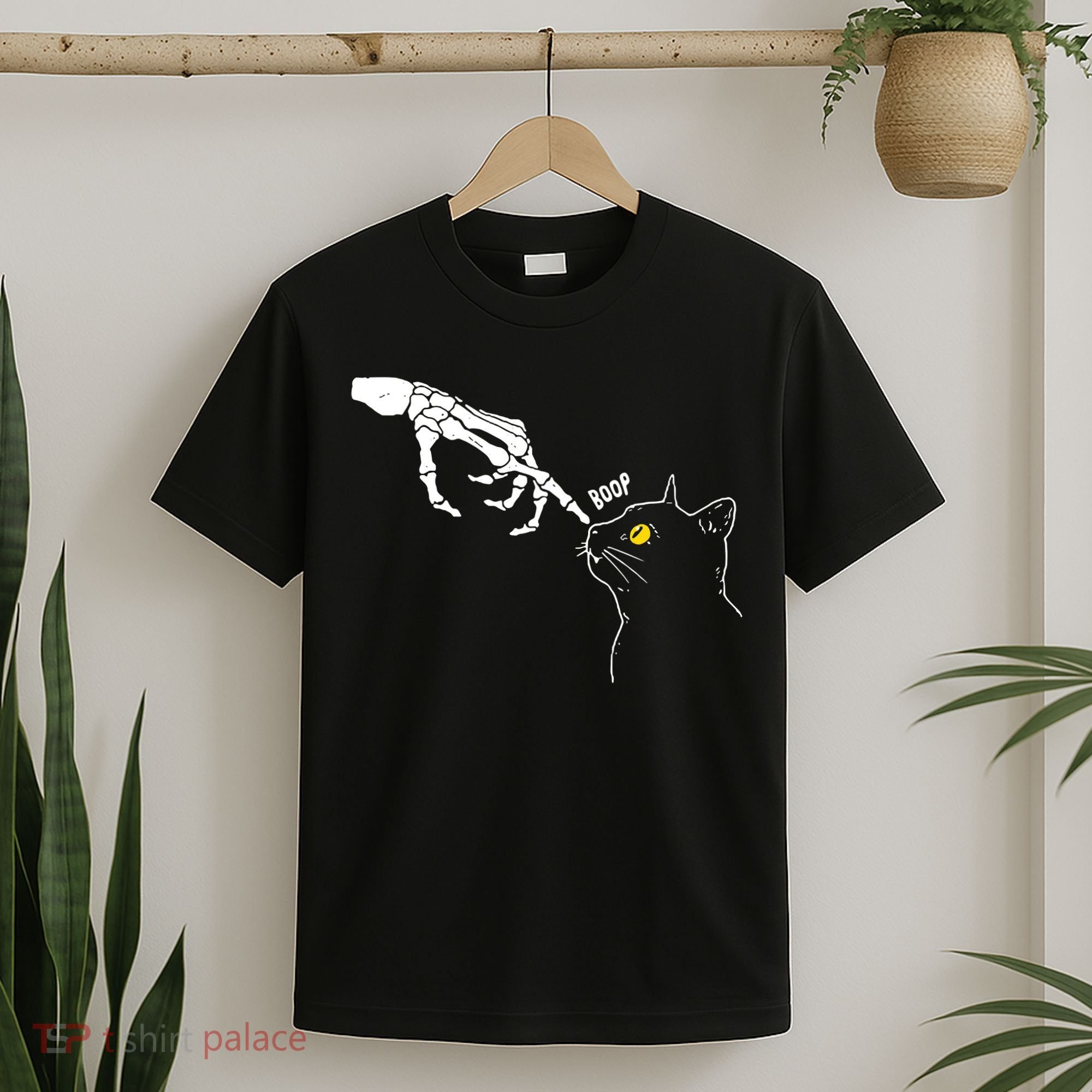 Halloween Cat Black Lover Skeleton Hand Boop T-Shirt