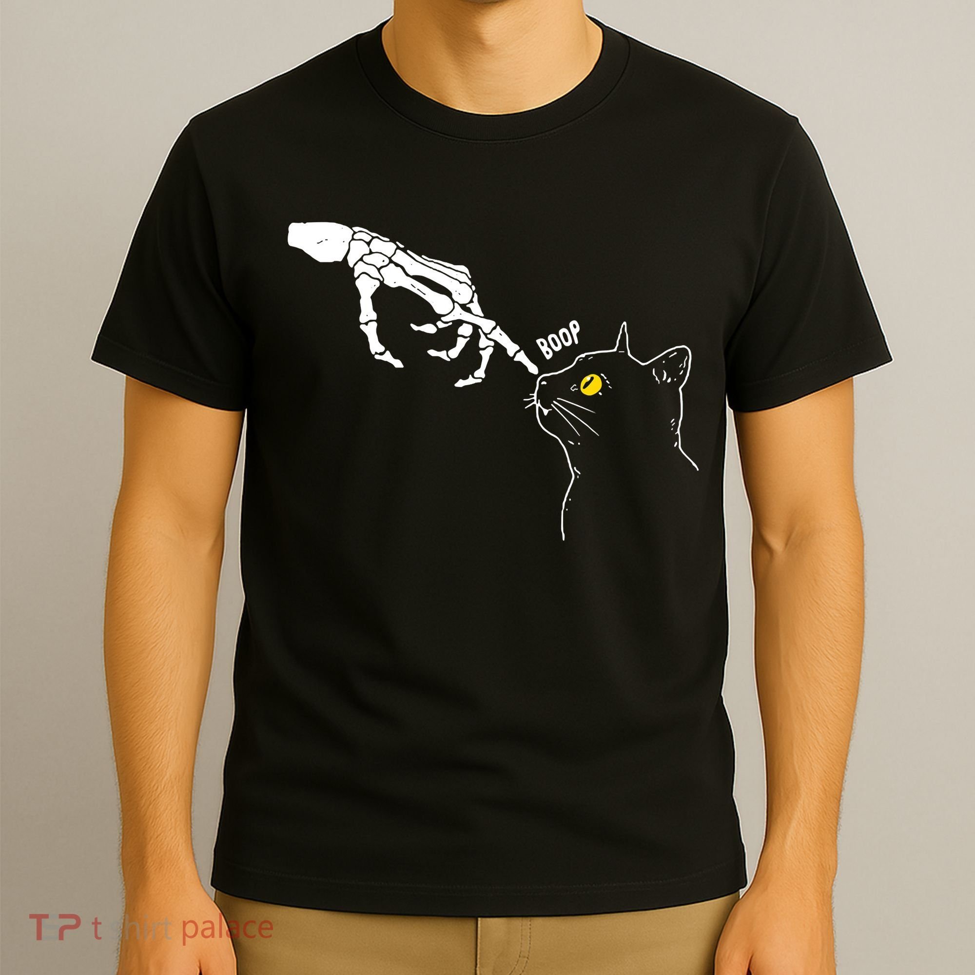 Halloween Cat Black Lover Skeleton Hand Boop T-Shirt