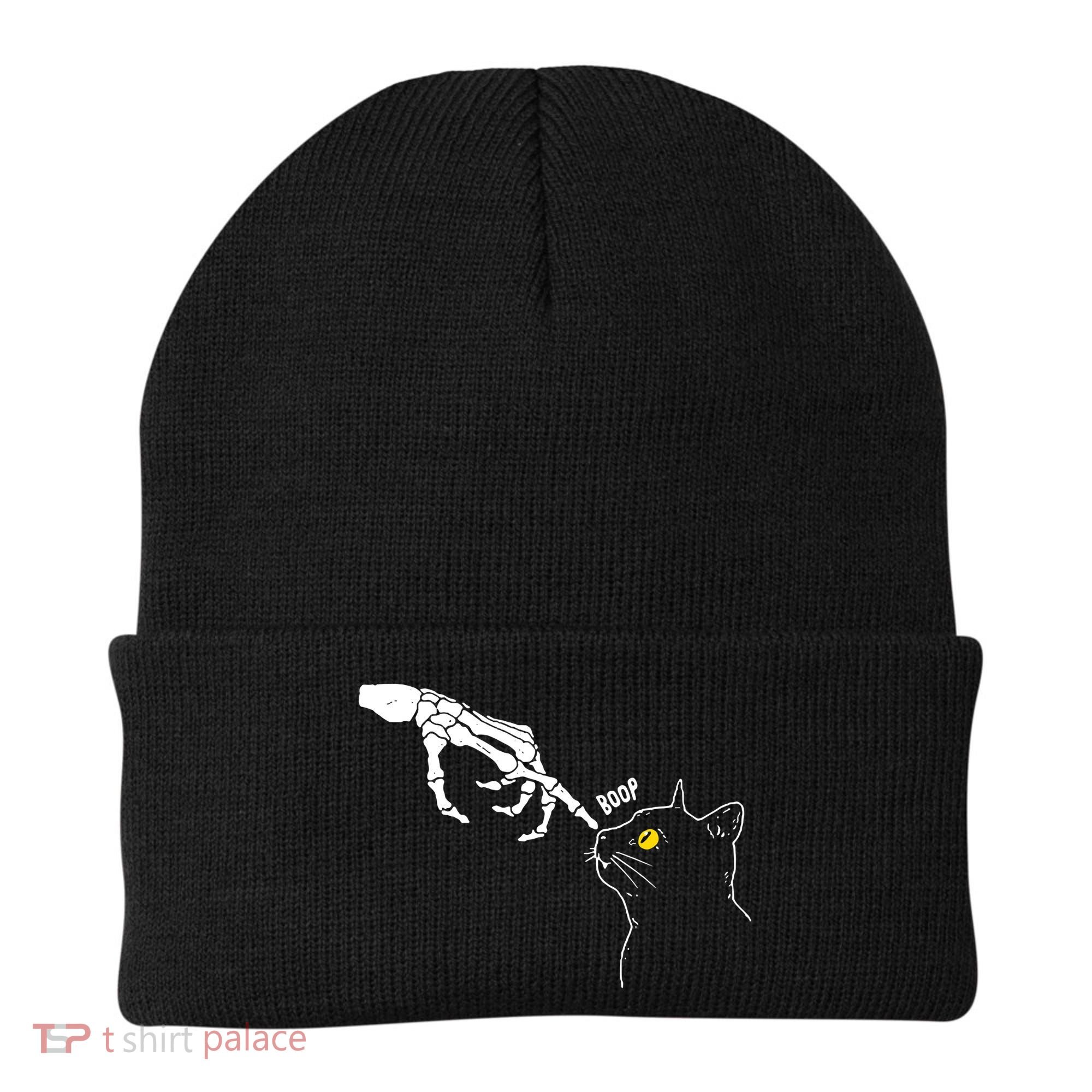 Halloween Cat Black Lover Skeleton Hand Boop Beanie