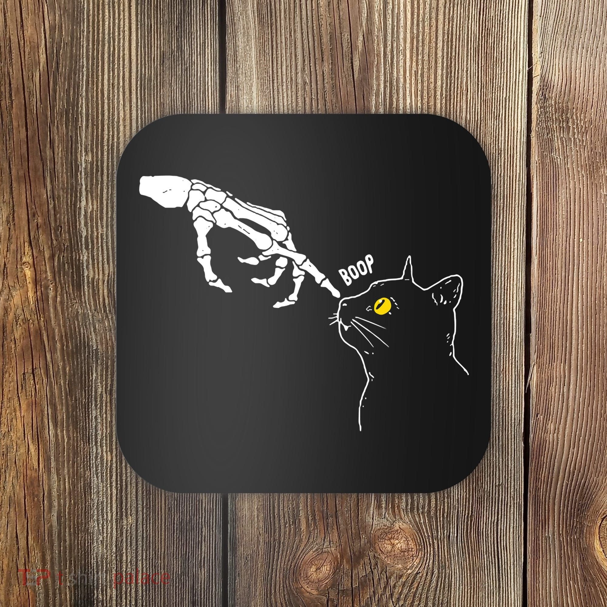 Halloween Cat Black Lover Skeleton Hand Boop Coaster