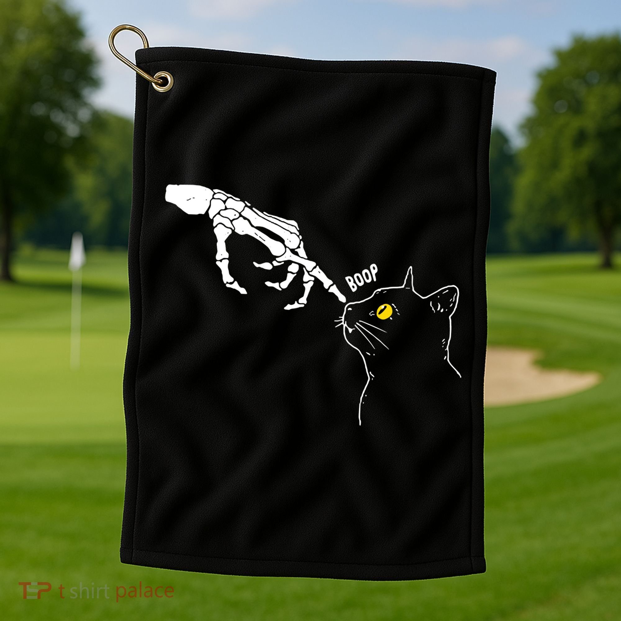 Halloween Cat Black Lover Skeleton Hand Boop Golf Towel
