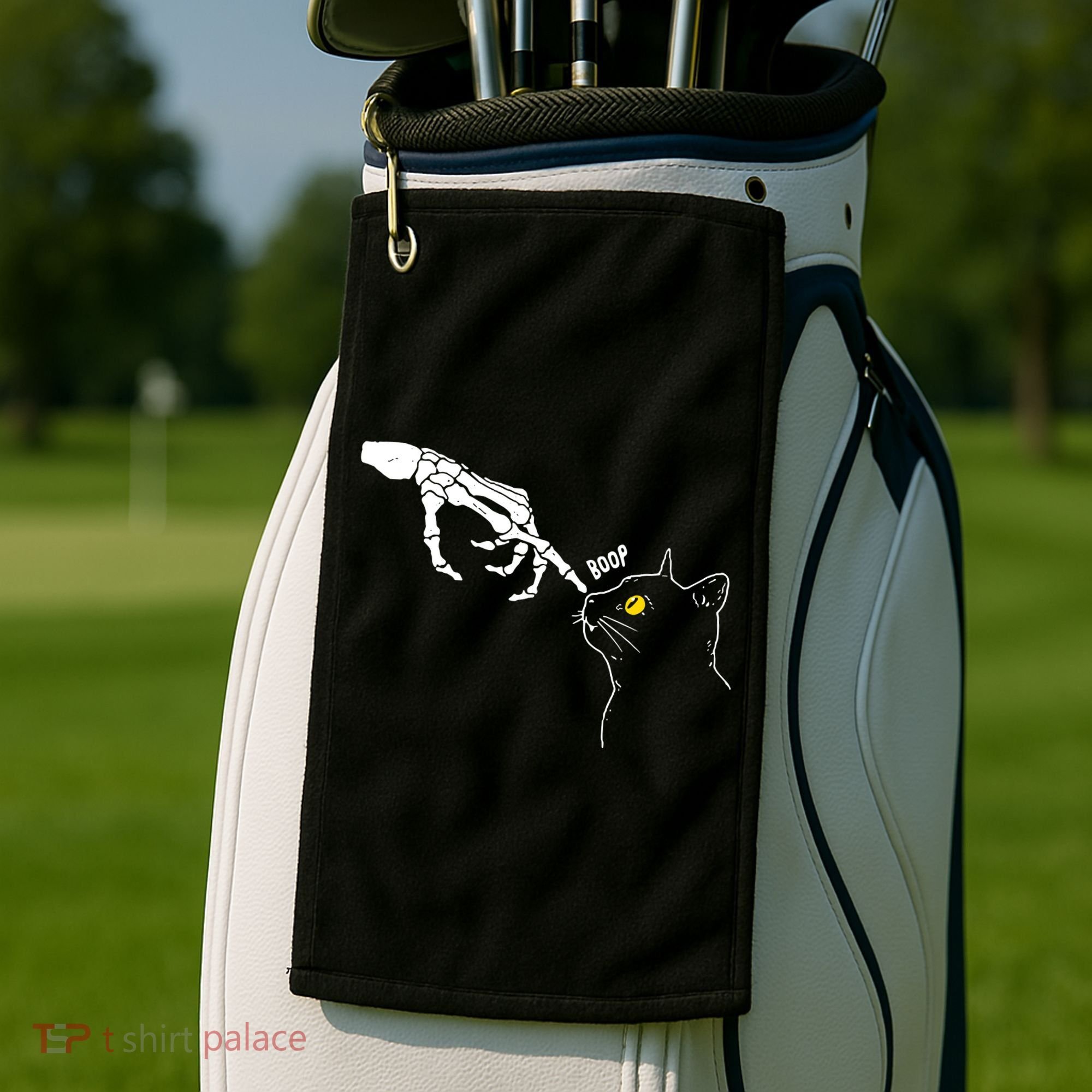 Halloween Cat Black Lover Skeleton Hand Boop Golf Towel