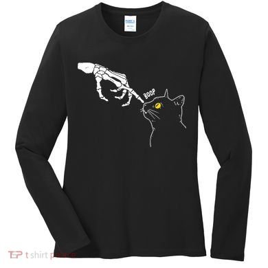 Halloween Cat Black Lover Skeleton Hand Boop Women's Long Sleeve Shirt