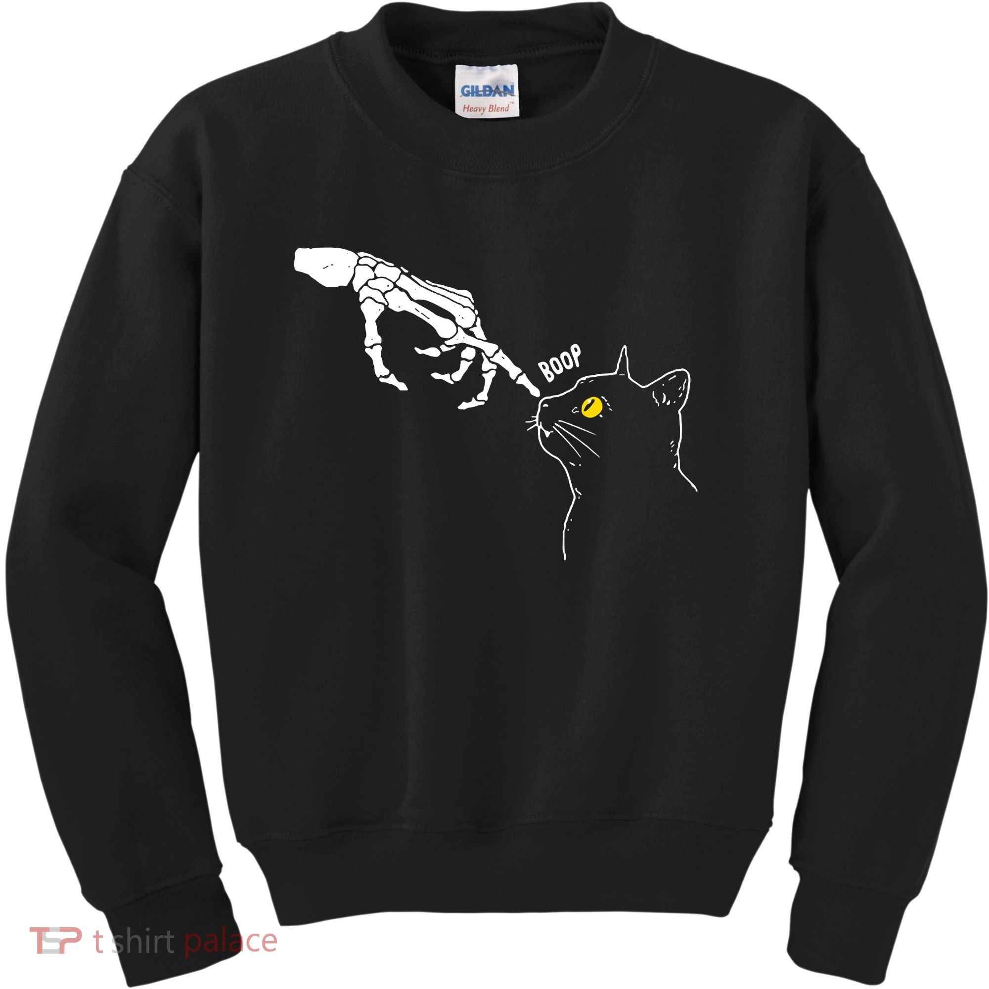 Halloween Cat Black Lover Skeleton Hand Boop Kids Sweatshirt