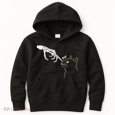 Halloween Cat Black Lover Skeleton Hand Boop Kids Hoodie
