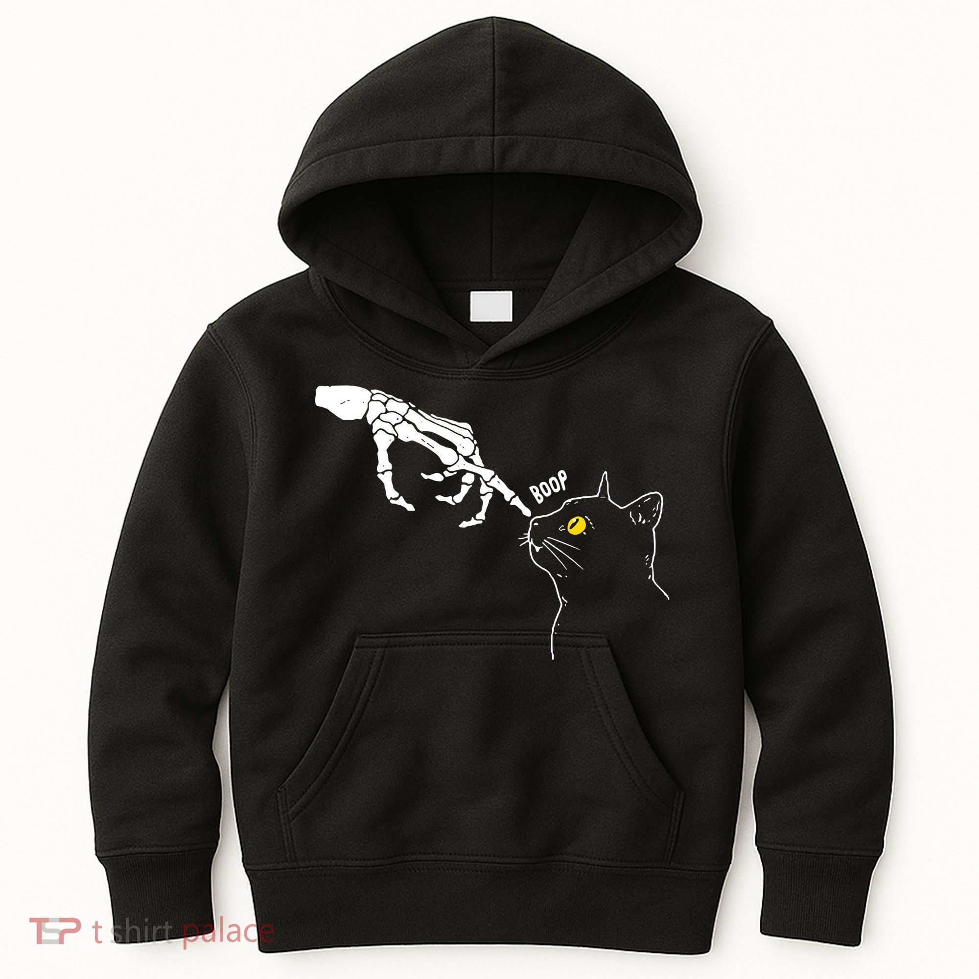 Halloween Cat Black Lover Skeleton Hand Boop Kids Hoodie