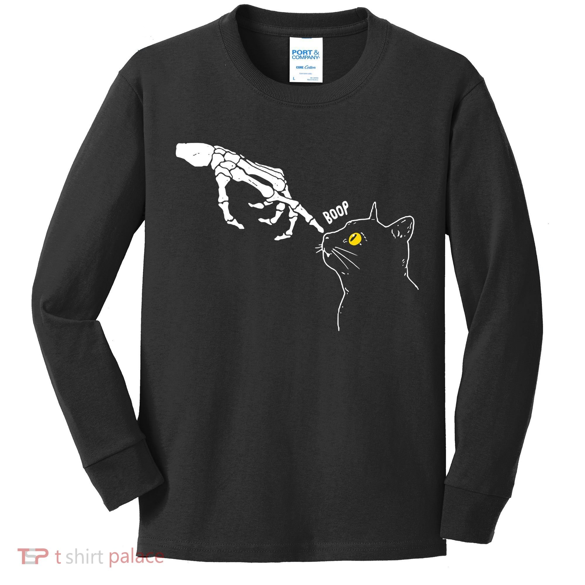 Halloween Cat Black Lover Skeleton Hand Boop Kids Long Sleeve Shirt
