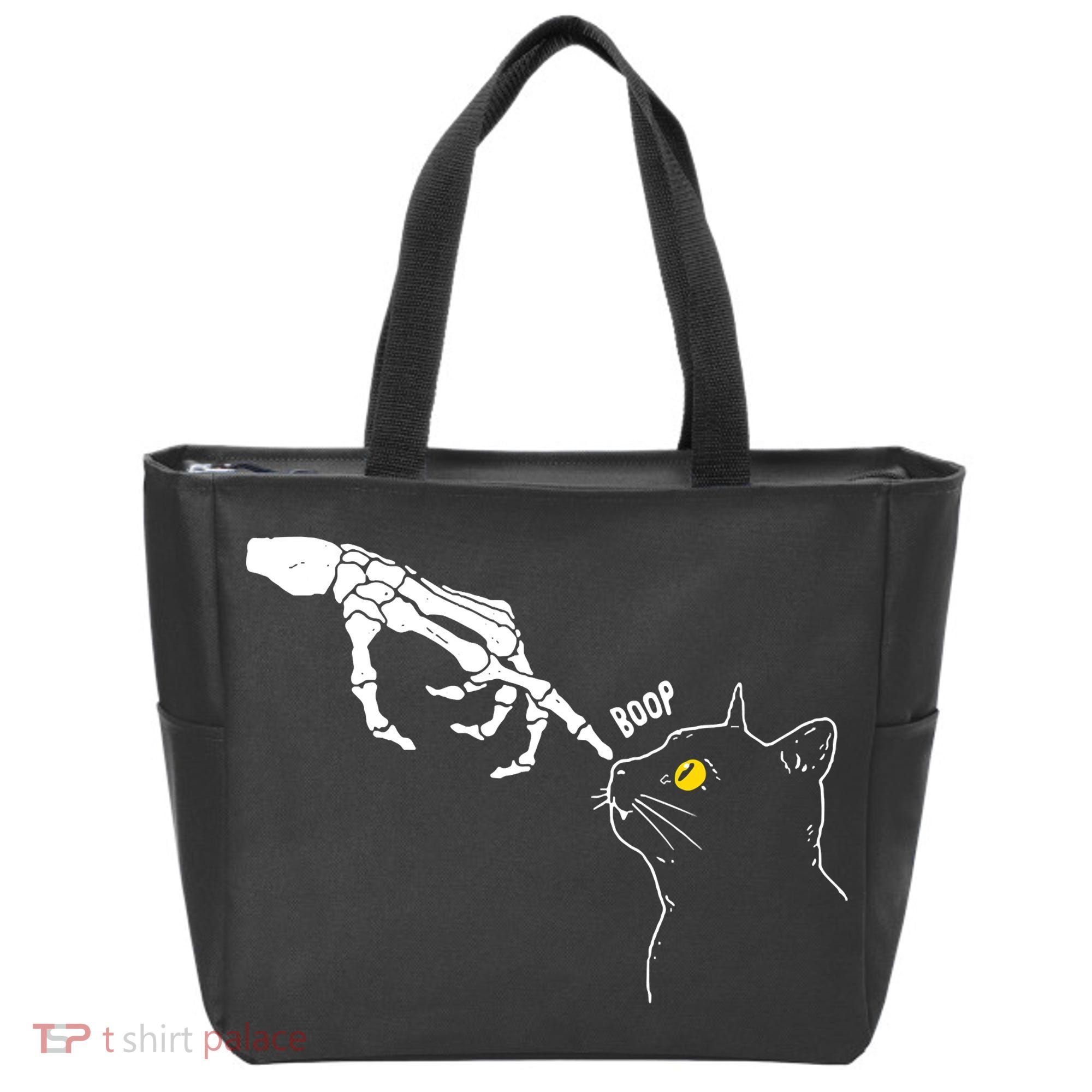 Halloween Cat Black Lover Skeleton Hand Boop Tote Bag