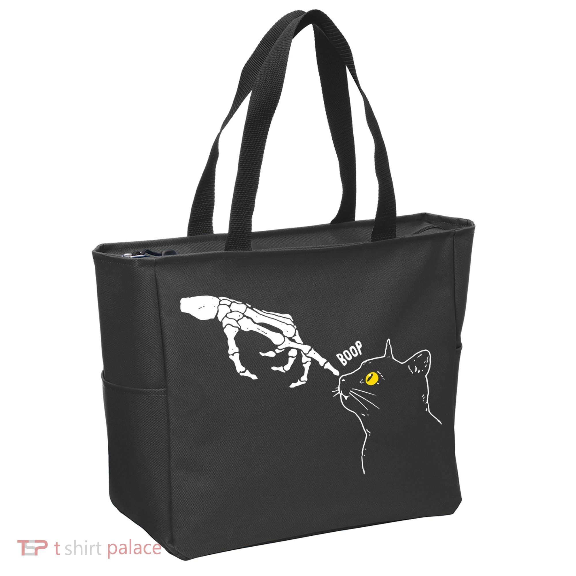 Halloween Cat Black Lover Skeleton Hand Boop Tote Bag