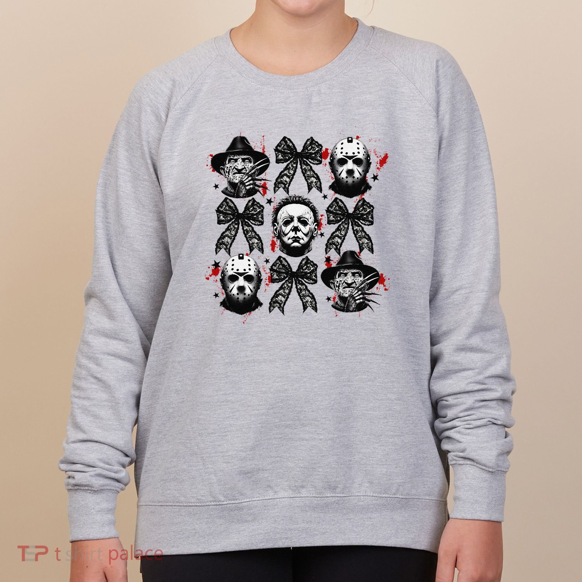Halloween Coquette Bow Horror Characters Bow Spooky Season Women's Sweatshirt