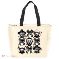 Halloween Coquette Bow Horror Characters Bow Spooky Season Tote Bag thumb 0