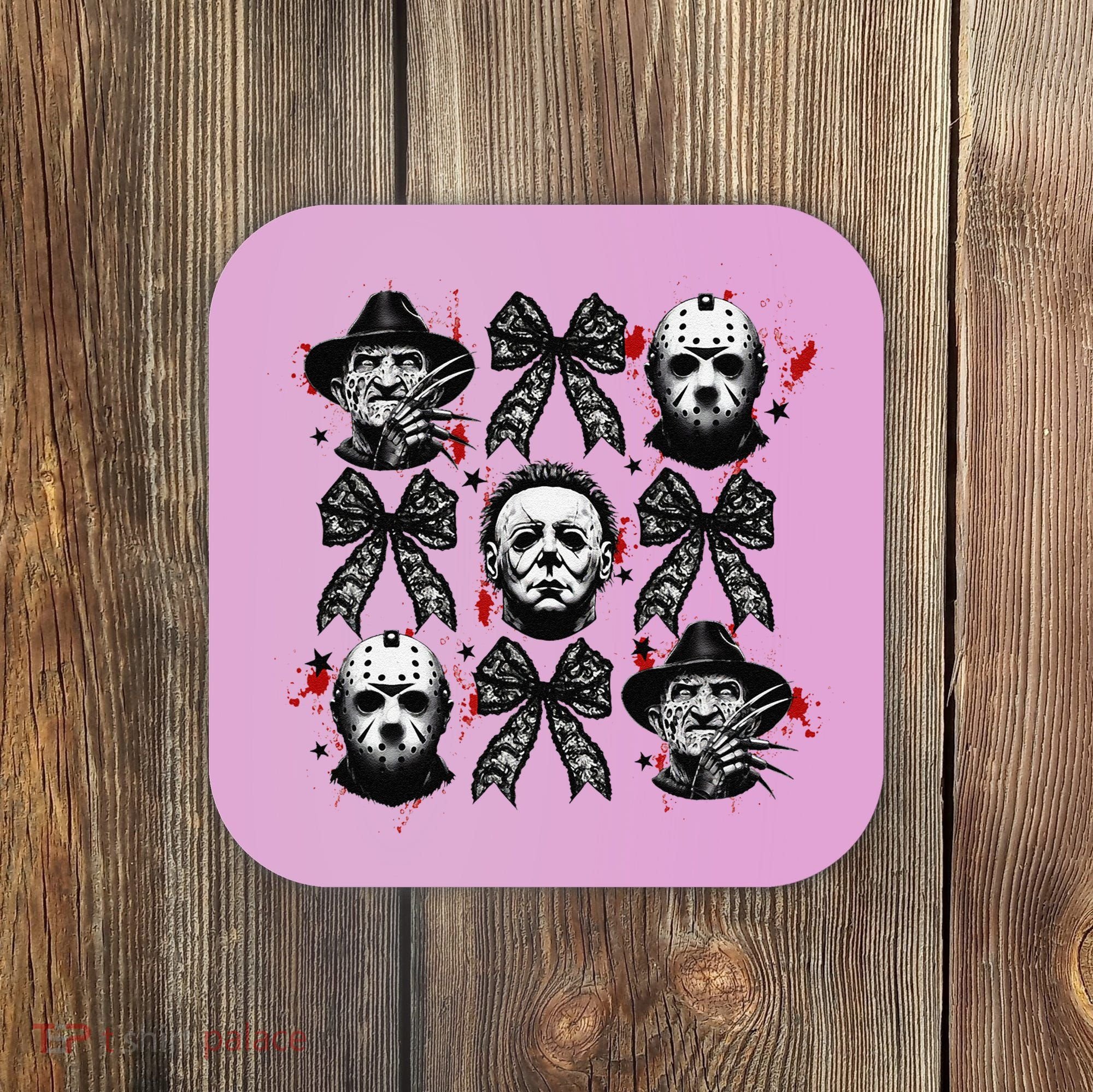 Halloween Coquette Bow Horror Characters Bow Spooky Season Coaster
