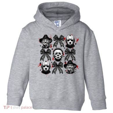Halloween Coquette Bow Horror Characters Bow Spooky Season Toddler Hoodie