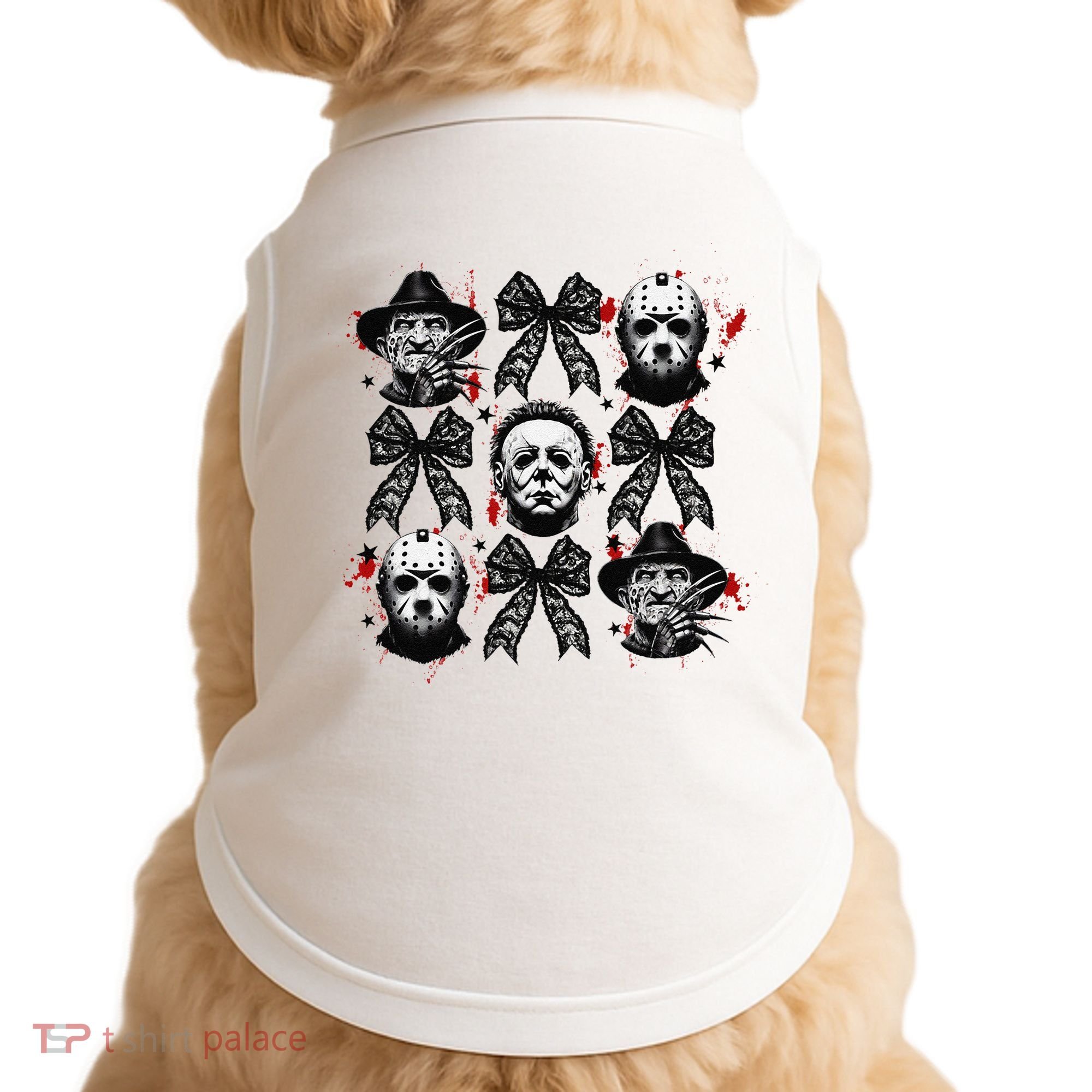 Halloween Coquette Bow Horror Characters Bow Spooky Season Doggie Tank