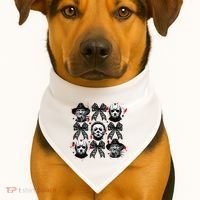 Halloween Coquette Bow Horror Characters Bow Spooky Season USA-Made Doggie Bandana thumb 1
