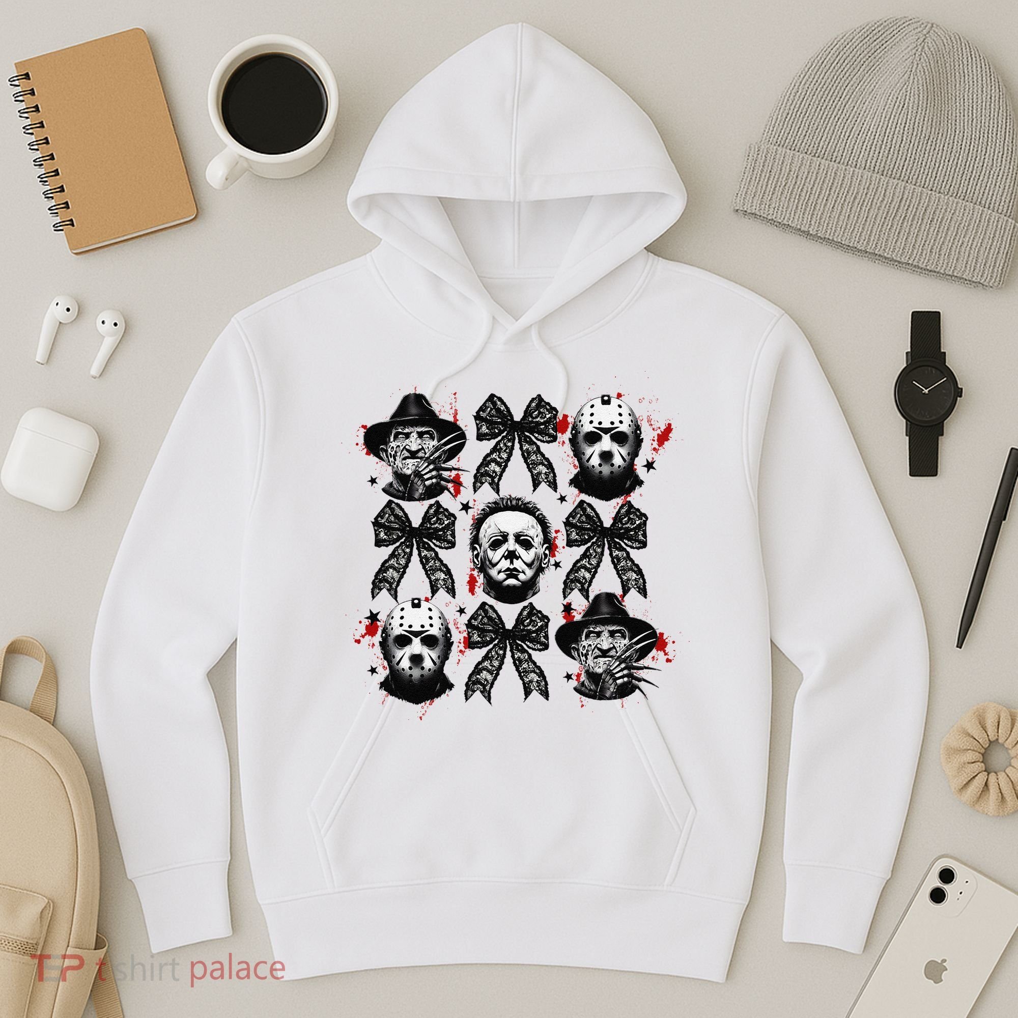 Halloween Coquette Bow Horror Characters Bow Spooky Season Hoodie