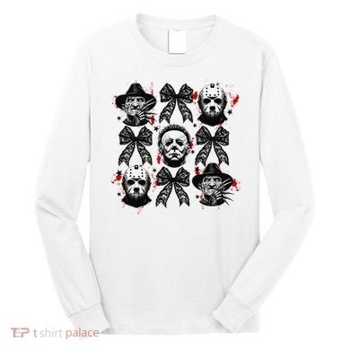 Halloween Coquette Bow Horror Characters Bow Spooky Season Long Sleeve Shirt