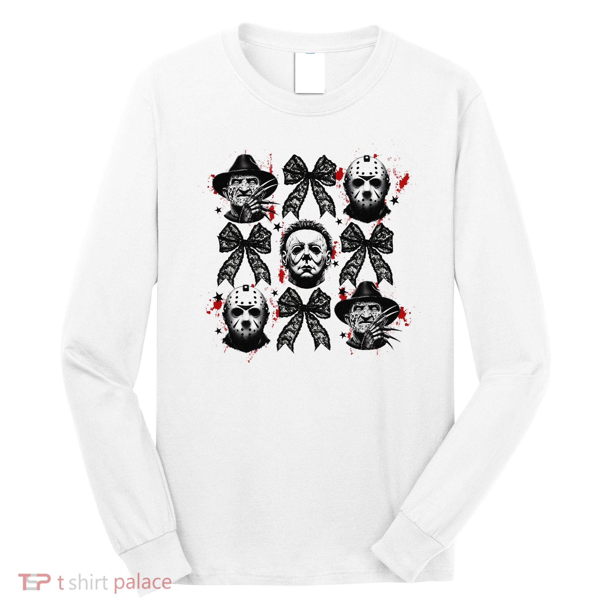 Halloween Coquette Bow Horror Characters Bow Spooky Season Long Sleeve Shirt