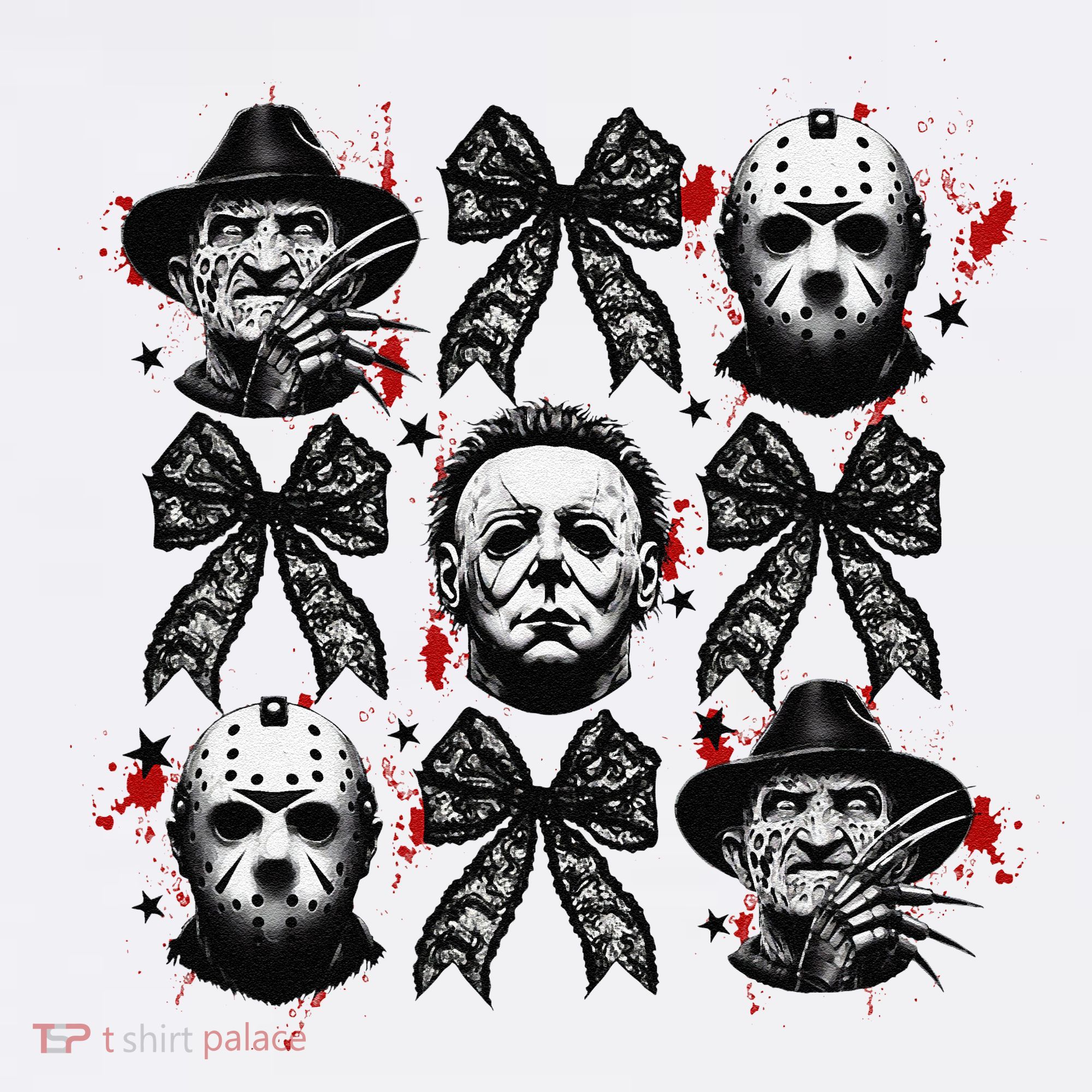 Halloween Coquette Bow Horror Characters Bow Spooky Season Long Sleeve Shirt