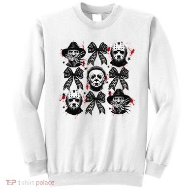 Halloween Coquette Bow Horror Characters Bow Spooky Season Sweatshirt