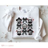 Halloween Coquette Bow Horror Characters Bow Spooky Season Sweatshirt thumb 2
