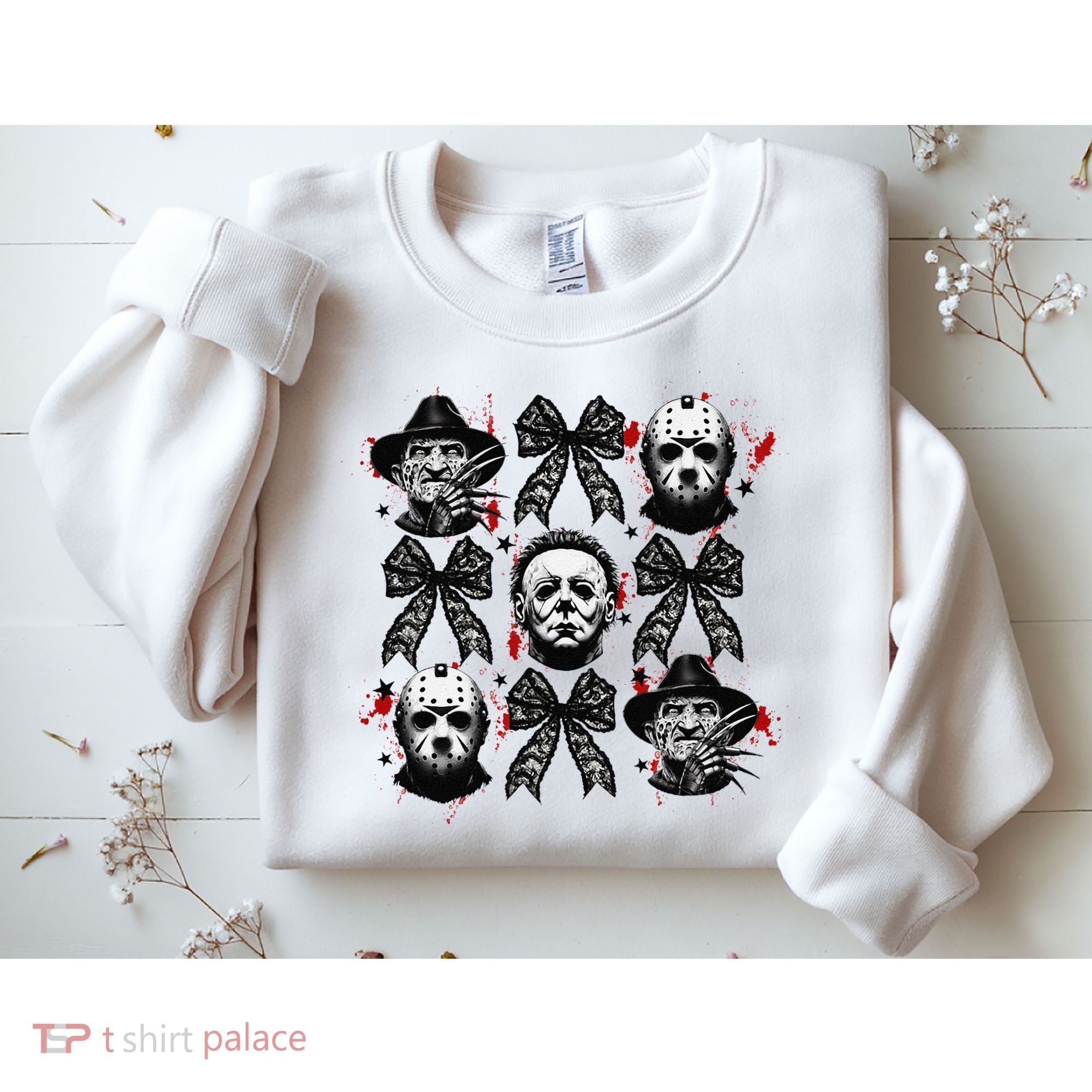 Halloween Coquette Bow Horror Characters Bow Spooky Season Sweatshirt