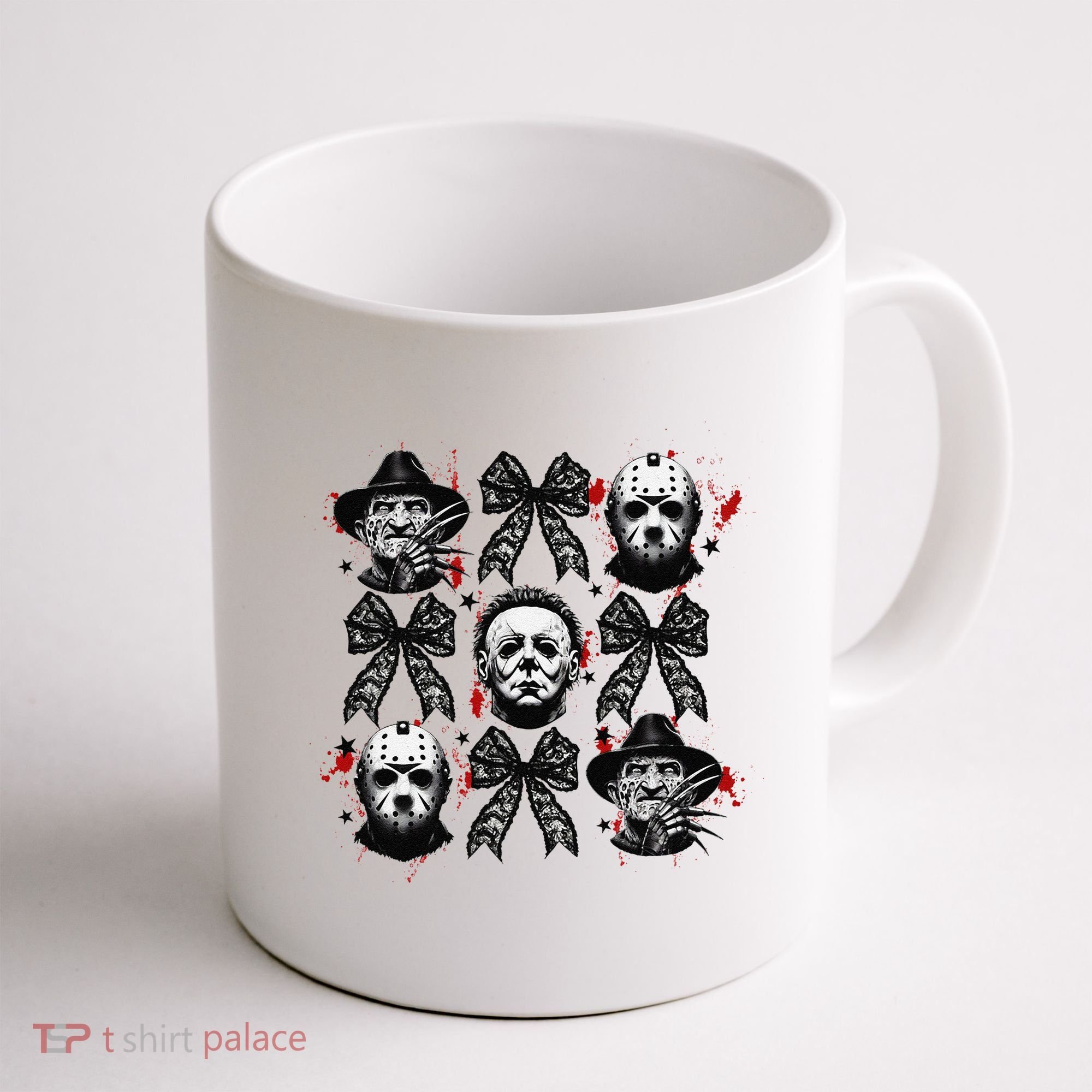 Halloween Coquette Bow Horror Characters Bow Spooky Season Coffee Mug