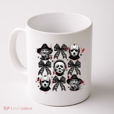 Halloween Coquette Bow Horror Characters Bow Spooky Season Coffee Mug