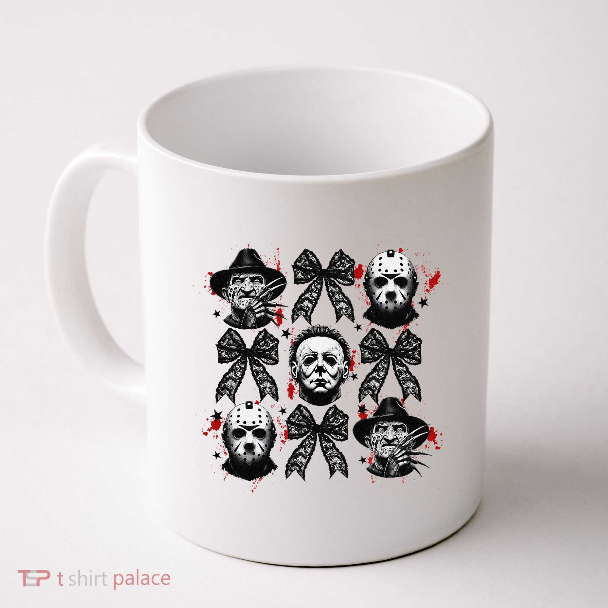 Halloween Coquette Bow Horror Characters Bow Spooky Season Coffee Mug