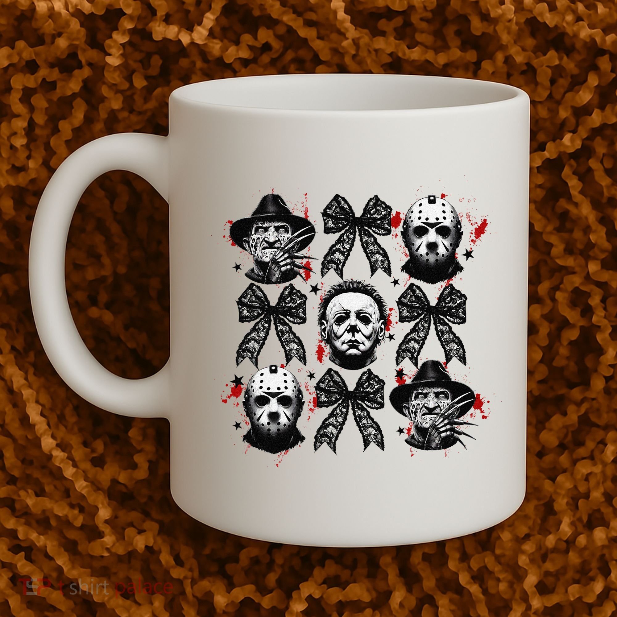 Halloween Coquette Bow Horror Characters Bow Spooky Season Coffee Mug