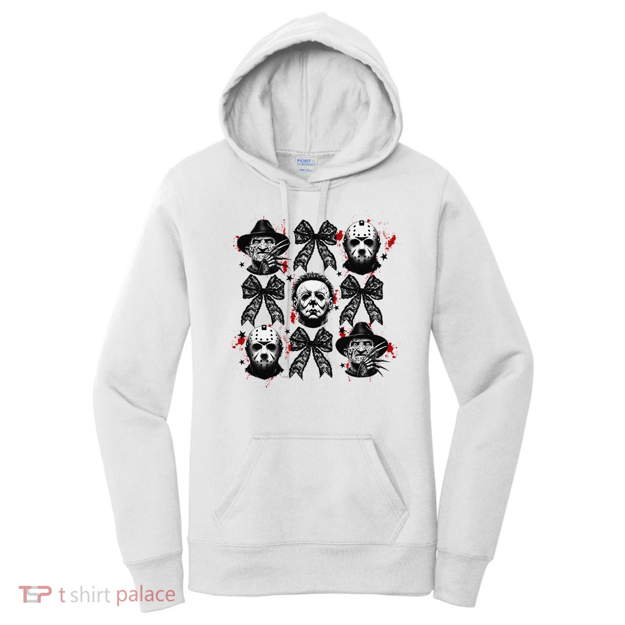 Halloween Coquette Bow Horror Characters Bow Spooky Season Women's Hoodie