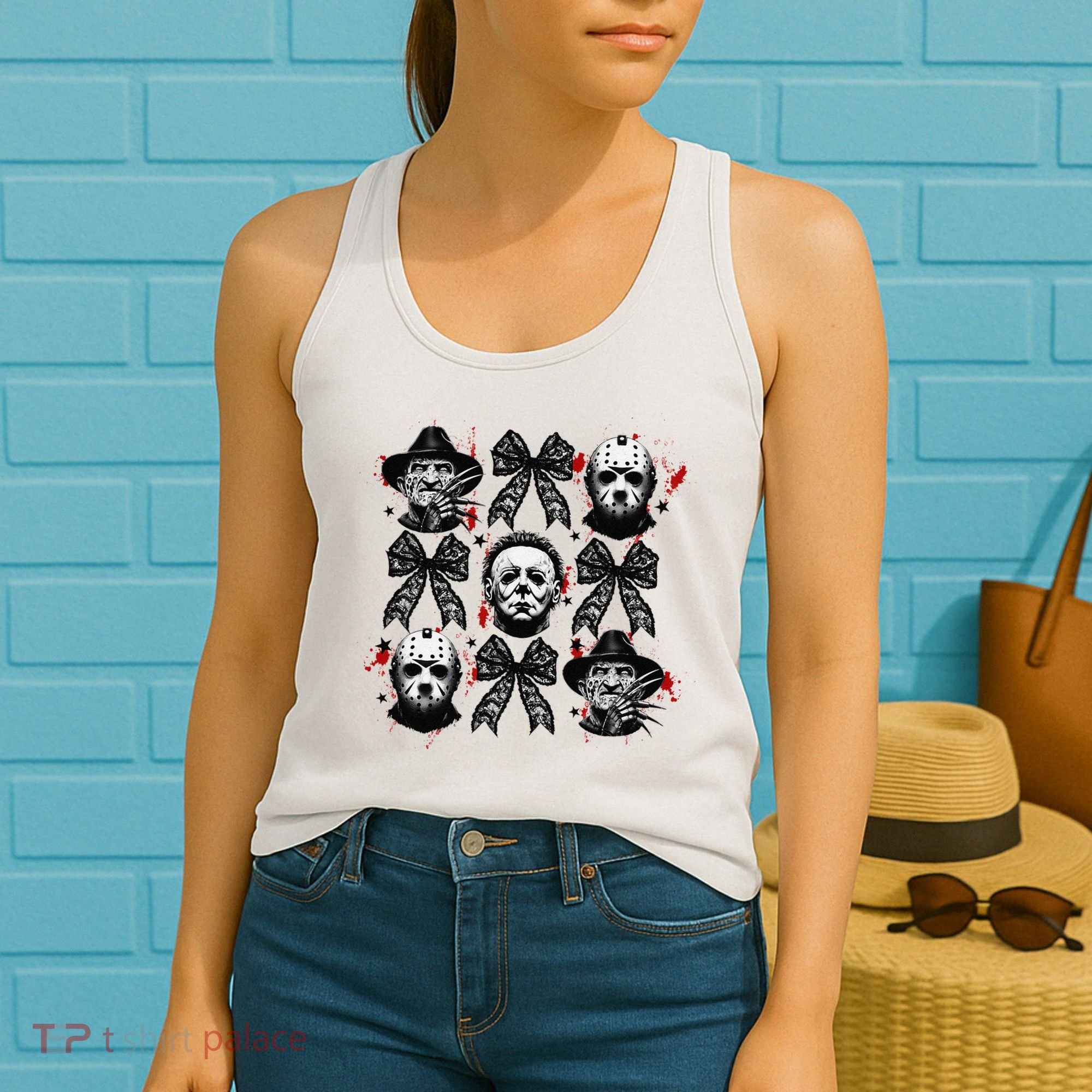 Halloween Coquette Bow Horror Characters Bow Spooky Season Women's Tank Top