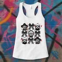 Halloween Coquette Bow Horror Characters Bow Spooky Season Women's Tank Top thumb 3