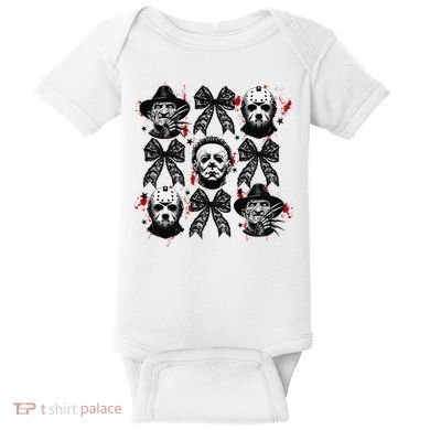 Halloween Coquette Bow Horror Characters Bow Spooky Season Baby Bodysuit