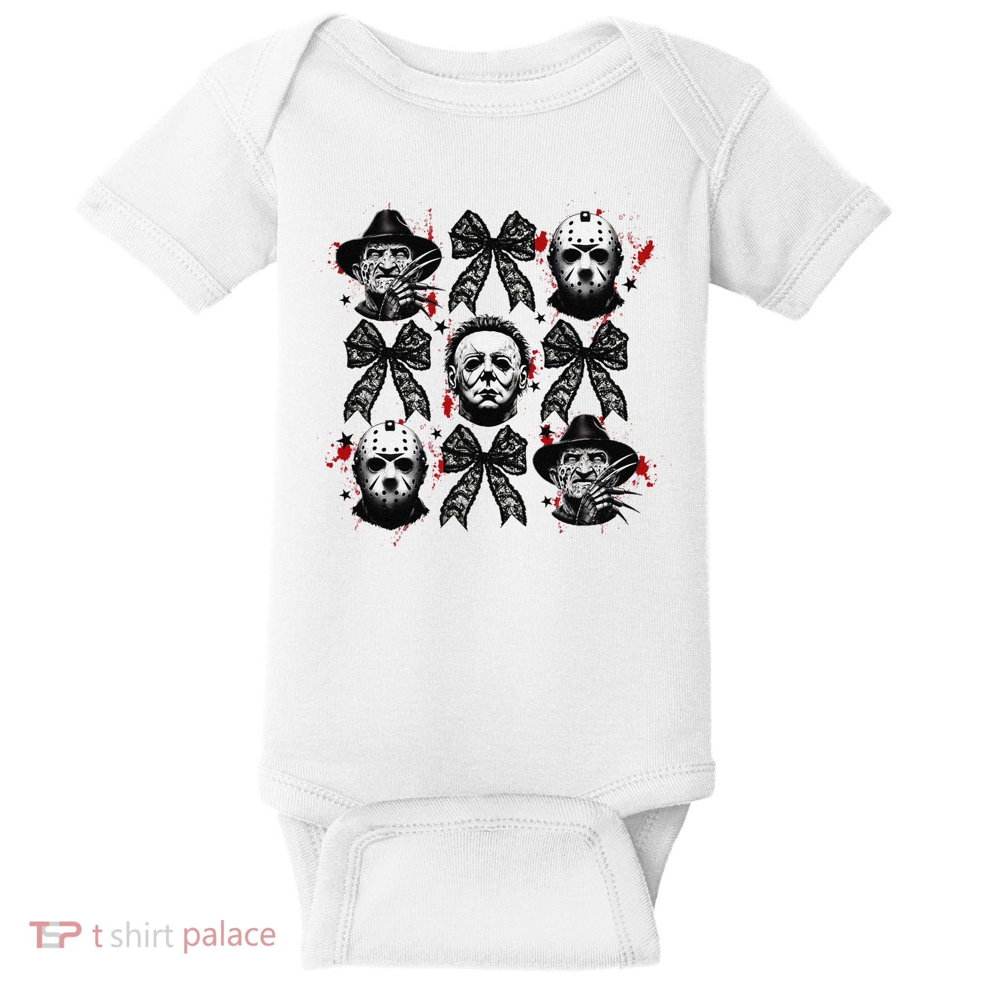 Halloween Coquette Bow Horror Characters Bow Spooky Season Baby Bodysuit
