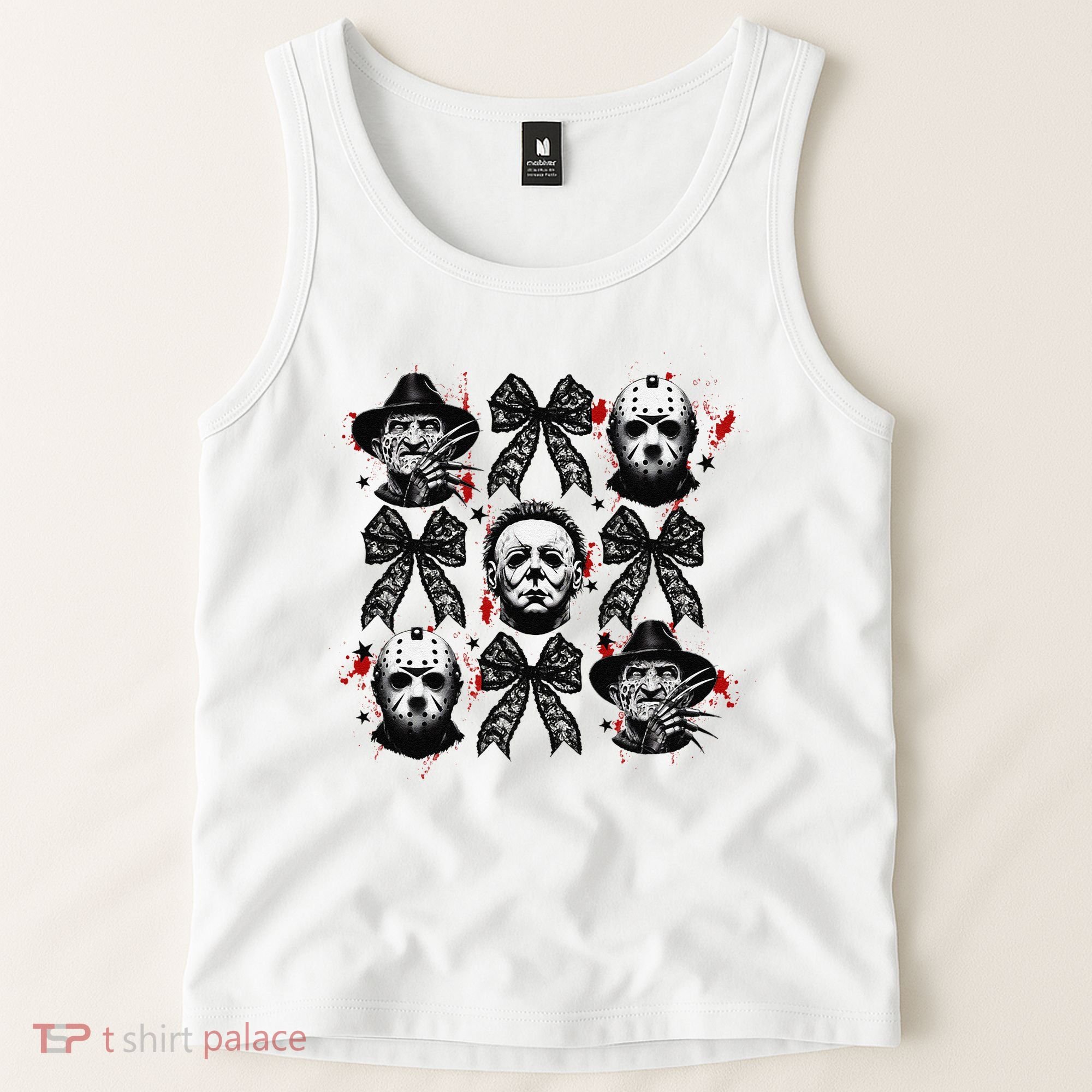 Halloween Coquette Bow Horror Characters Bow Spooky Season Tank Top