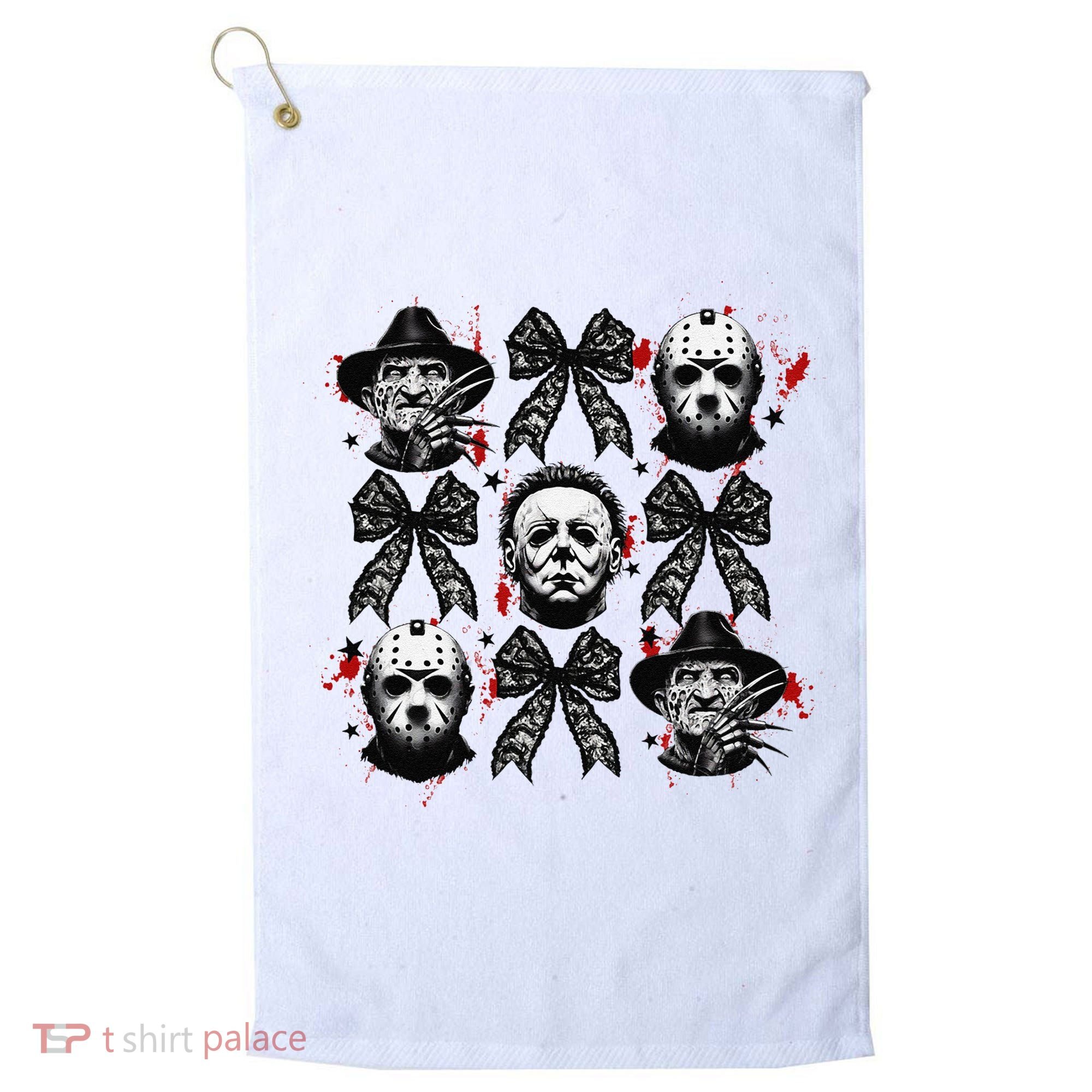 Halloween Coquette Bow Horror Characters Bow Spooky Season Golf Towel