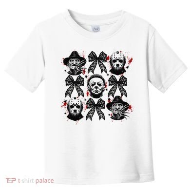 Halloween Coquette Bow Horror Characters Bow Spooky Season Toddler T-Shirt