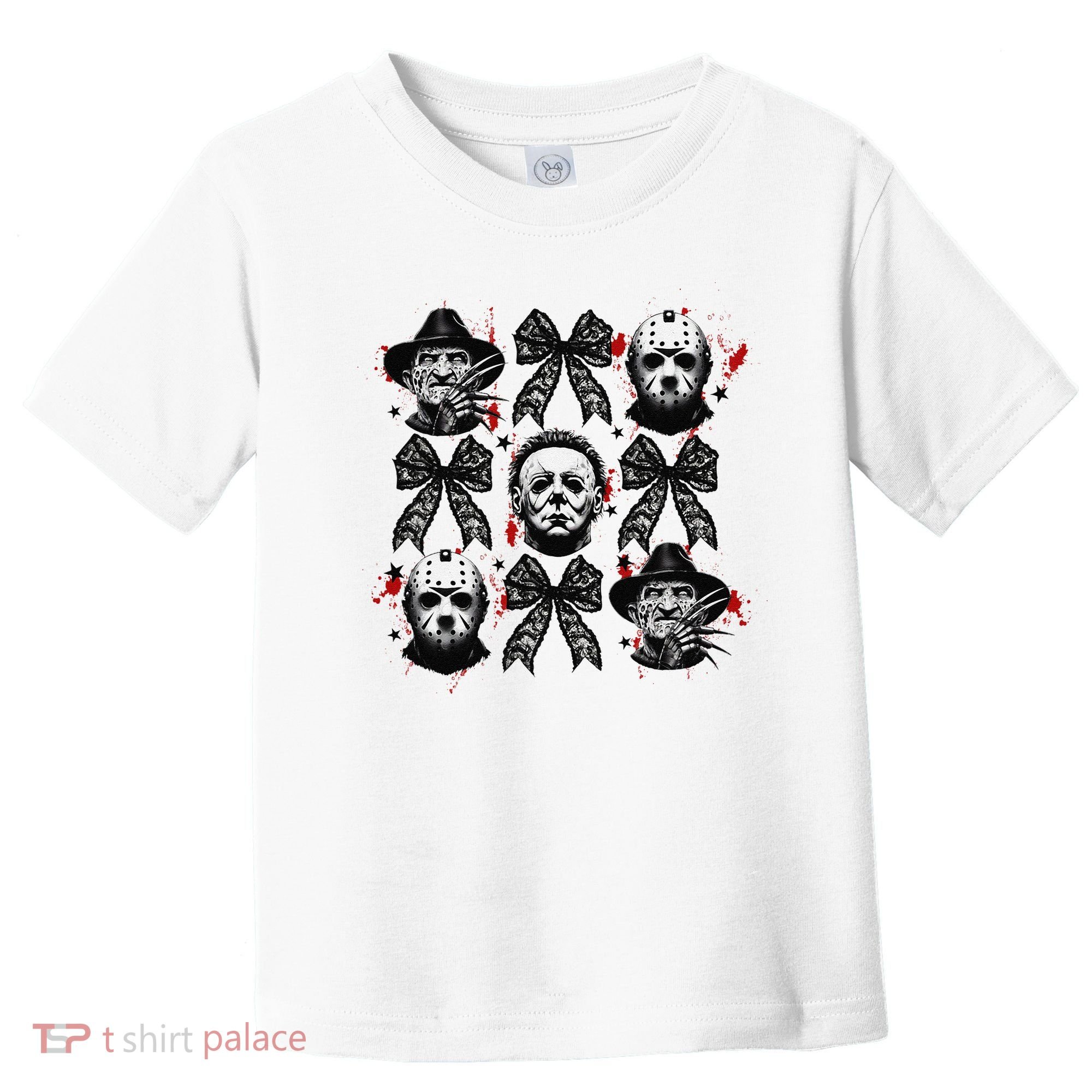 Halloween Coquette Bow Horror Characters Bow Spooky Season Toddler T-Shirt