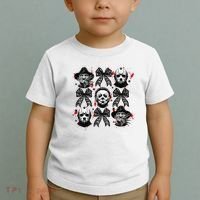 Halloween Coquette Bow Horror Characters Bow Spooky Season Toddler T-Shirt thumb 2